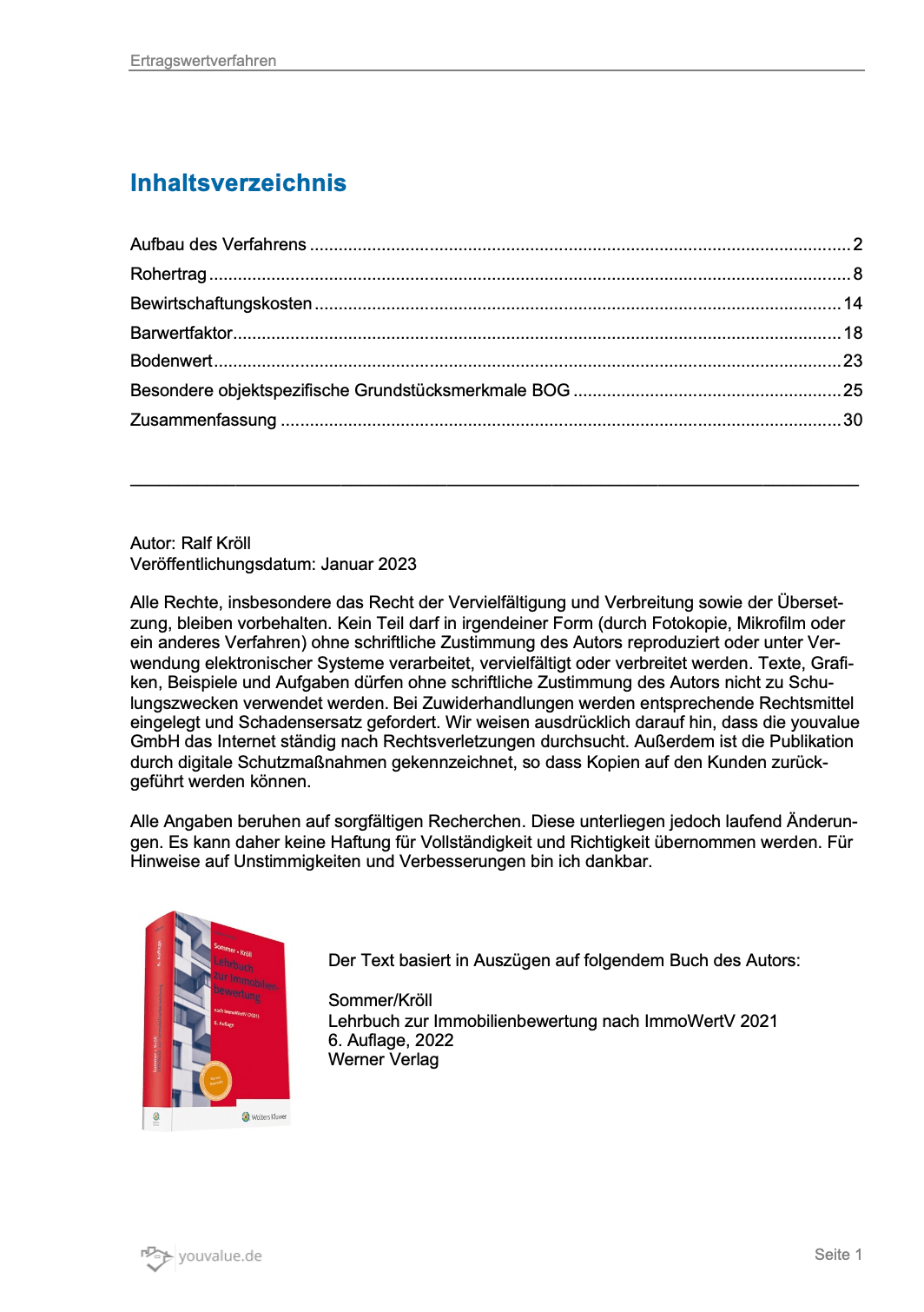 E-Book Ertragswertverfahren Inhaltsverzeichnis