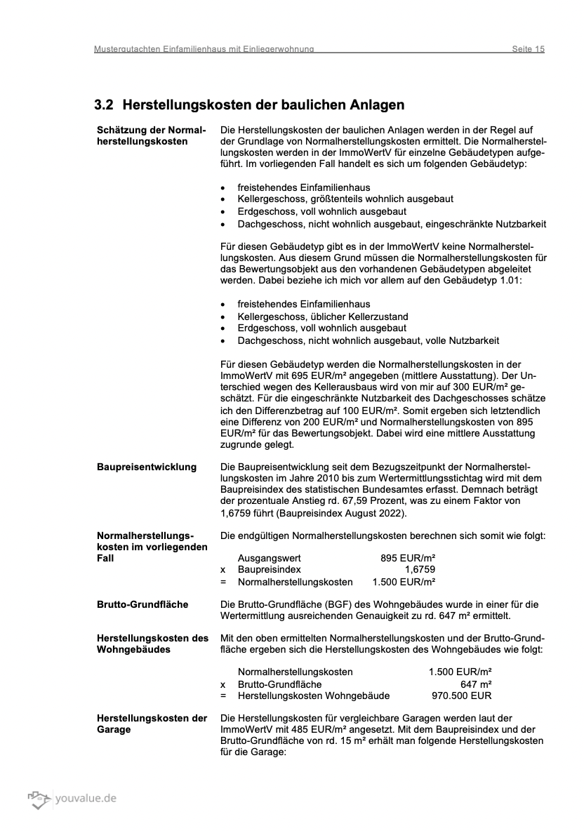 Mustergutachten Einfamilienhaus mit Einliegerwohnung - Youvalue