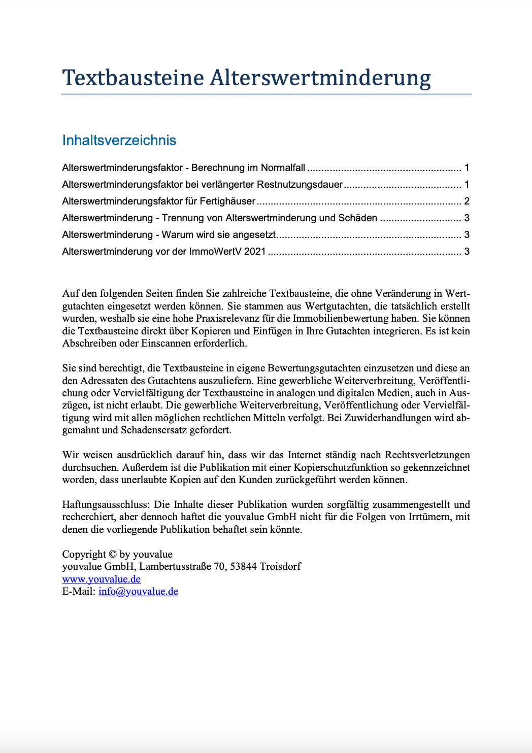 Textbausteine Alterswertminderung - Youvalue