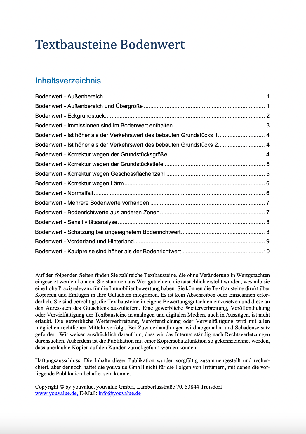 Textbausteine Bodenwert - Youvalue