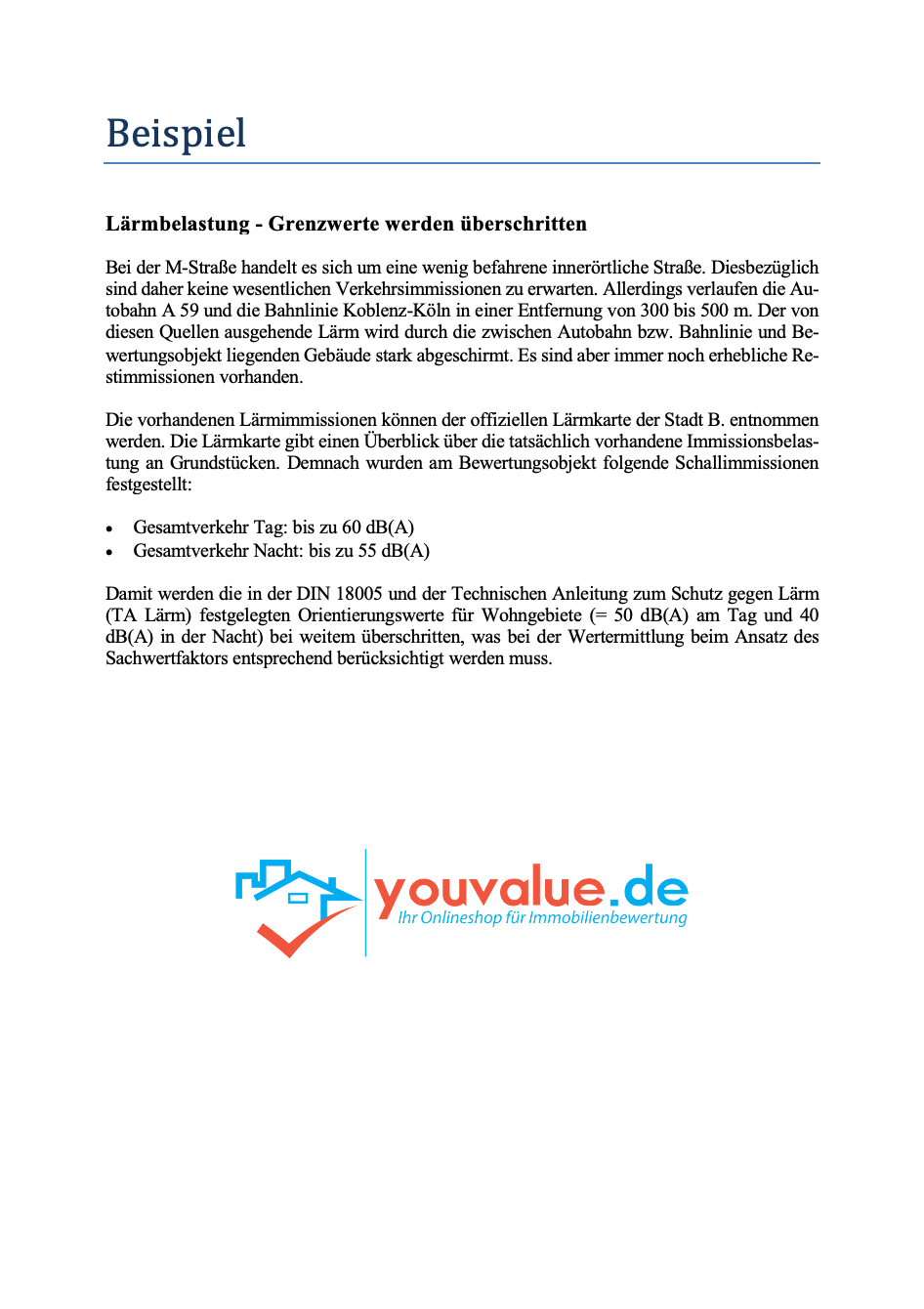 Textbausteine Lärmbelastung - Youvalue