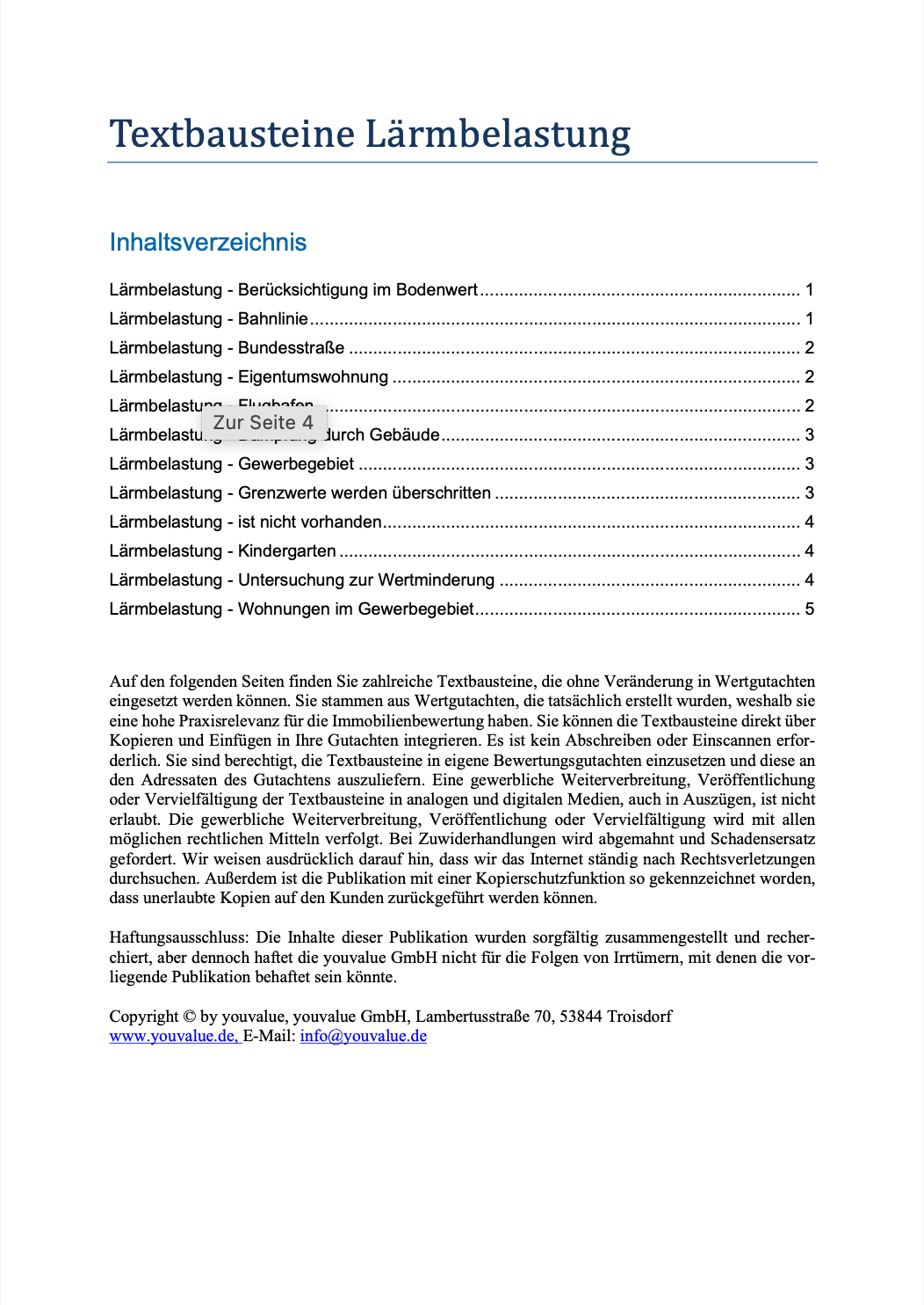 Textbausteine Lärmbelastung - Youvalue
