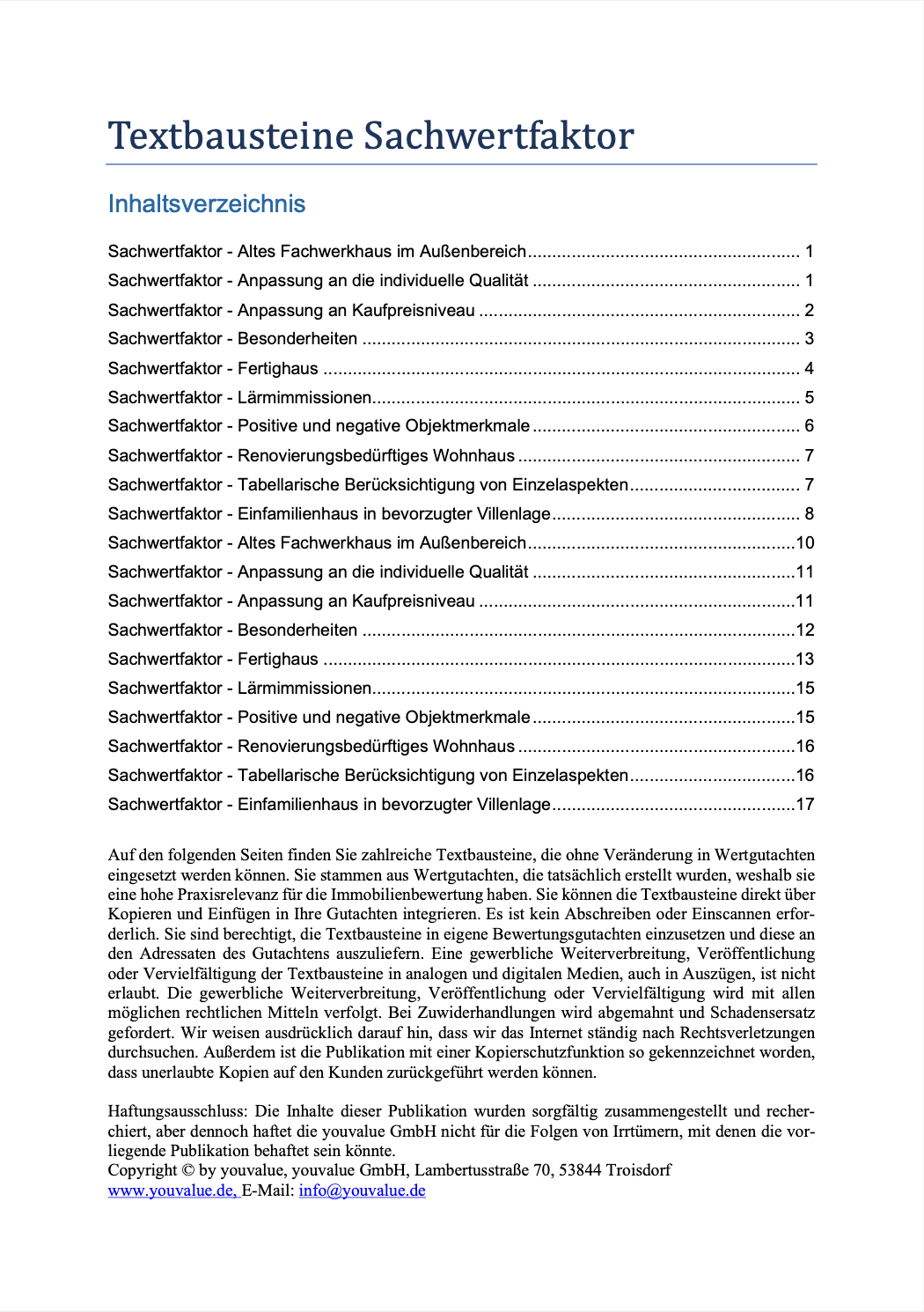 Textbausteine Sachwertfaktor - Youvalue