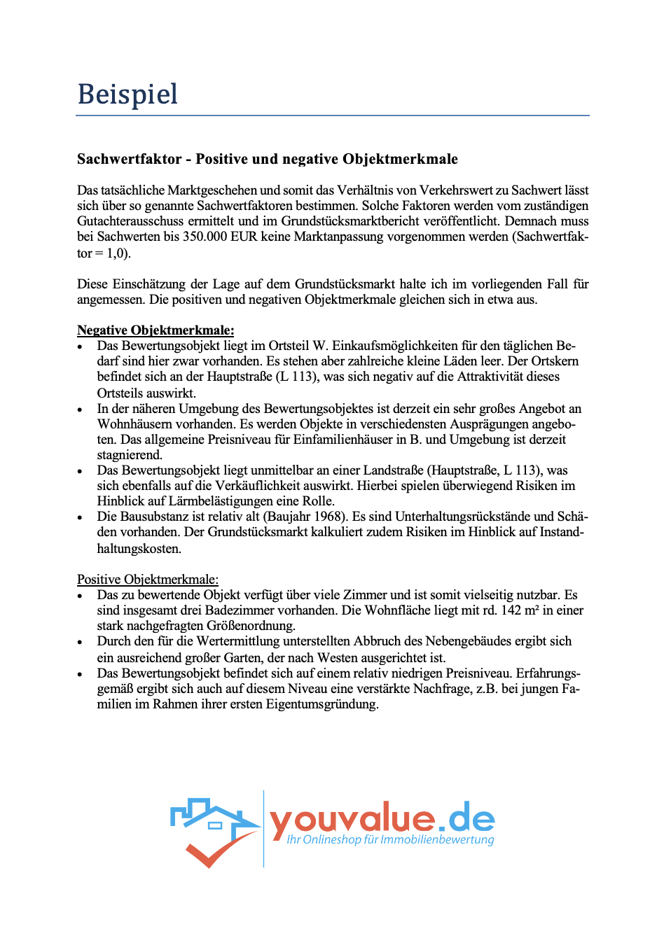 Textbausteine Sachwertfaktor - Youvalue